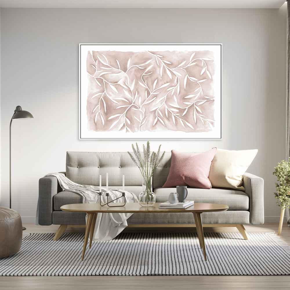 wall-art-print-canvas-poster-framed-Watercolour Leaves Beige-by-Dear Musketeer Studio-Gioia Wall Art