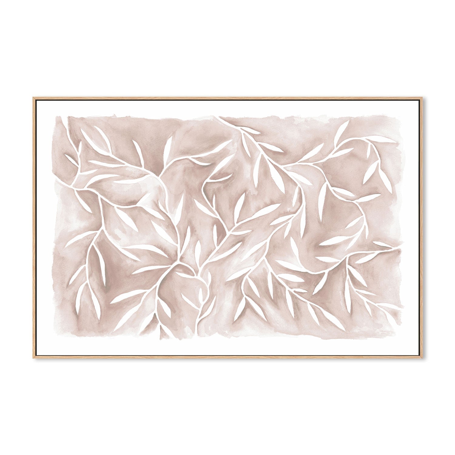 wall-art-print-canvas-poster-framed-Watercolour Leaves Beige-by-Dear Musketeer Studio-Gioia Wall Art