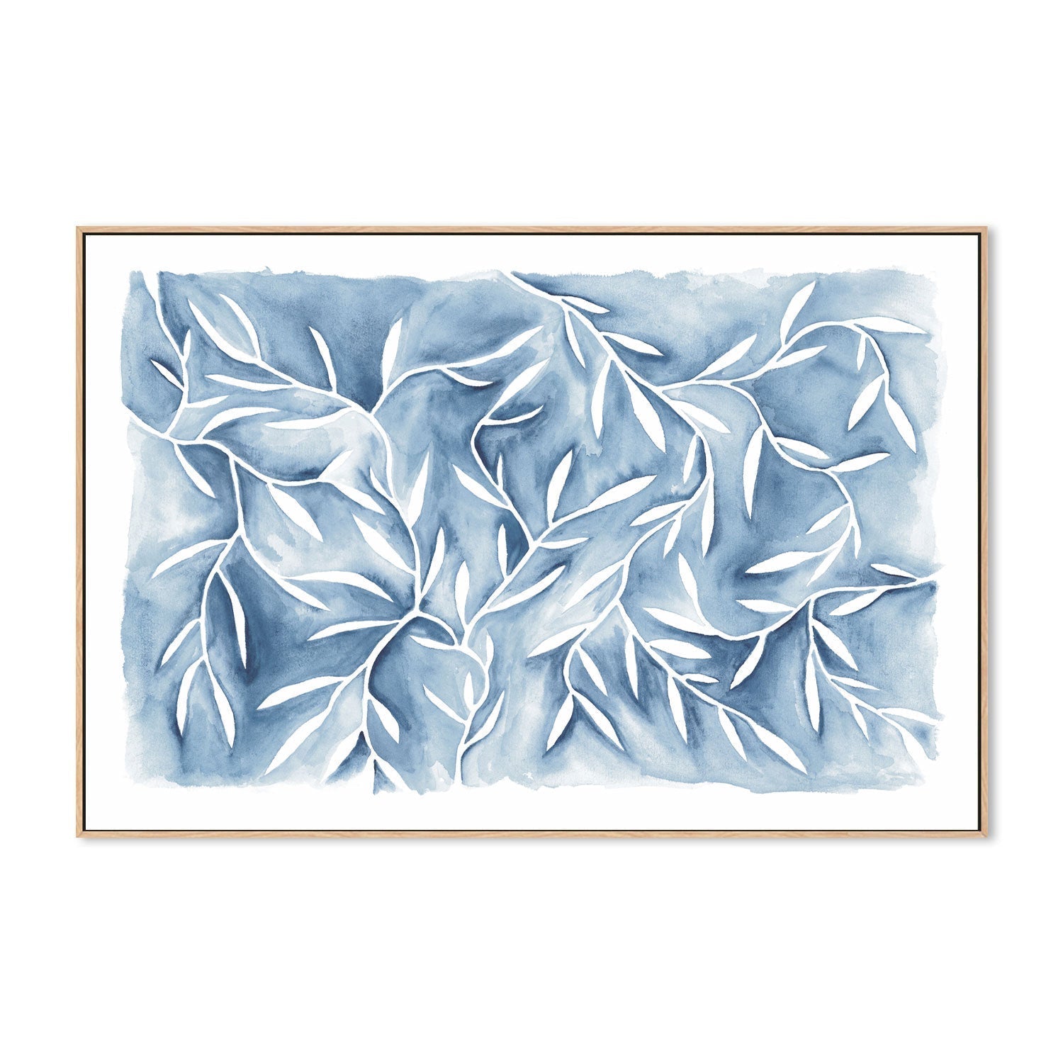 wall-art-print-canvas-poster-framed-Watercolour Leaves Blue-by-Dear Musketeer Studio-Gioia Wall Art