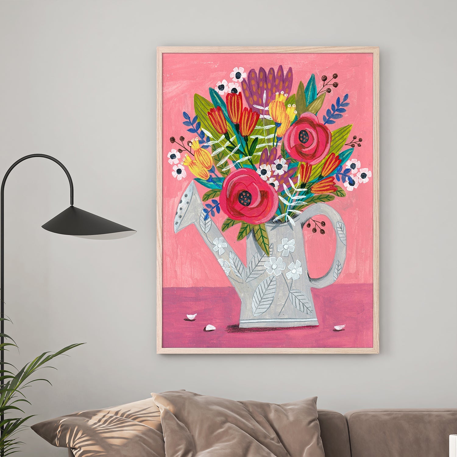 wall-art-print-canvas-poster-framed-Watering Can with Flowers-2