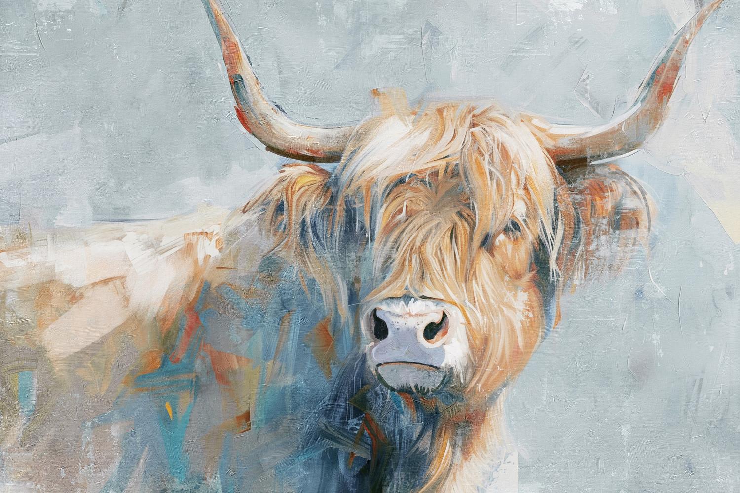wall-art-print-canvas-poster-framed-Whimsical Highland Cow, Style A-1