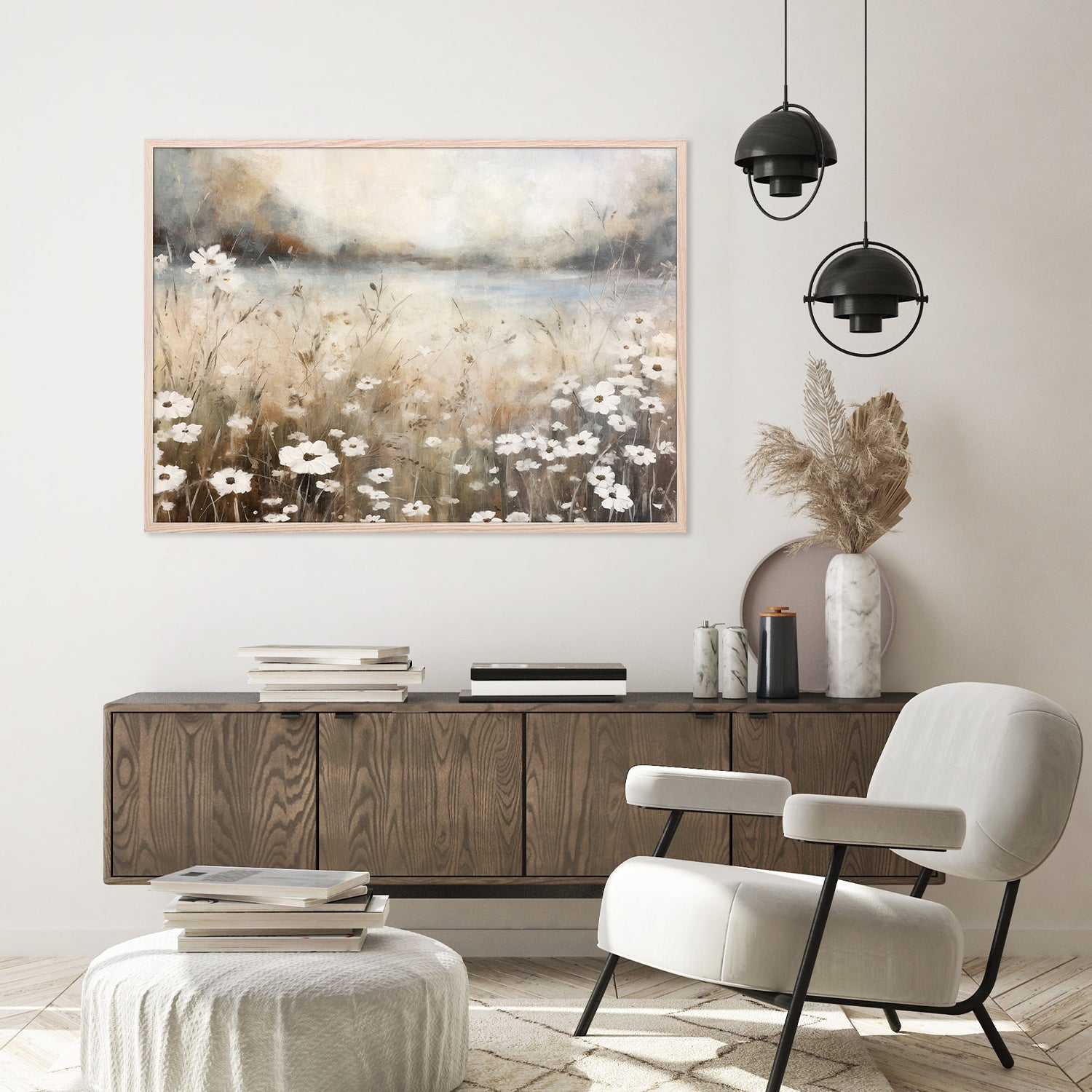 wall-art-print-canvas-poster-framed-White Flower Field, Style A-8