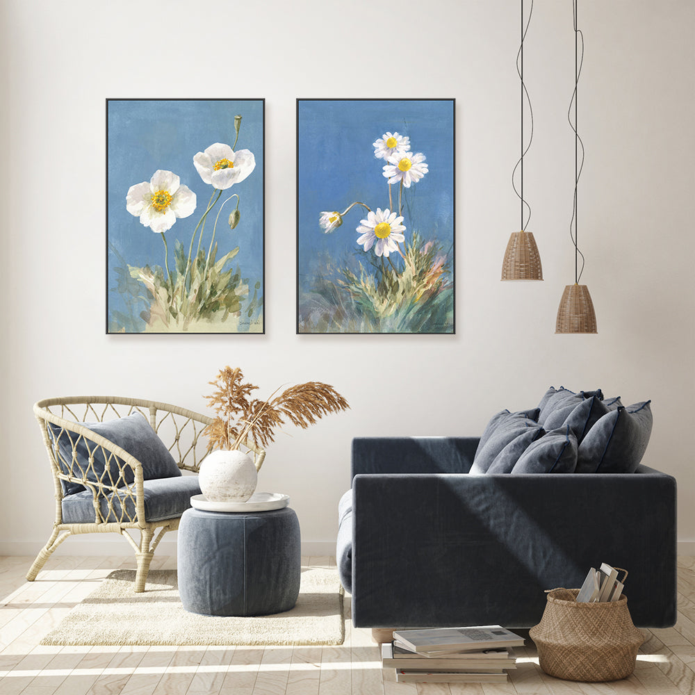 wall-art-print-canvas-poster-framed-White Poppies & Daisies, Set of 2-by-Danhui Nai-Gioia Wall Art