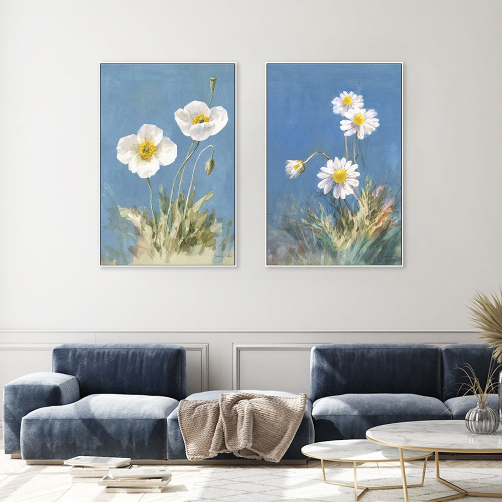 wall-art-print-canvas-poster-framed-White Poppies & Daisies, Set of 2-by-Danhui Nai-Gioia Wall Art
