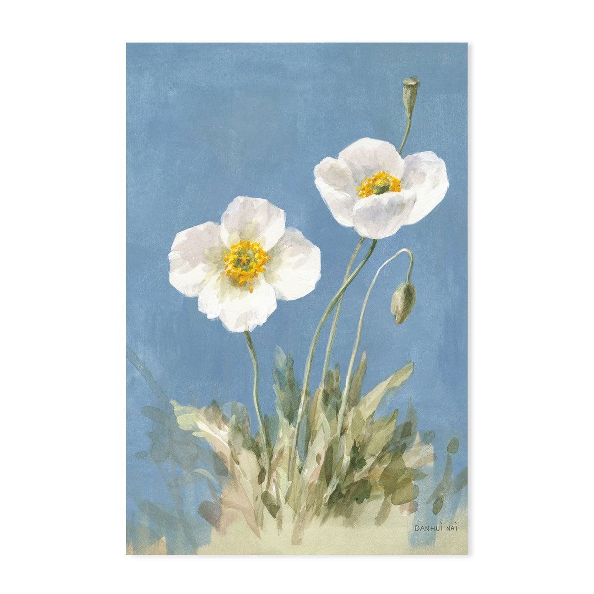 wall-art-print-canvas-poster-framed-White Poppies & Daisies, Set of 2-by-Danhui Nai-Gioia Wall Art