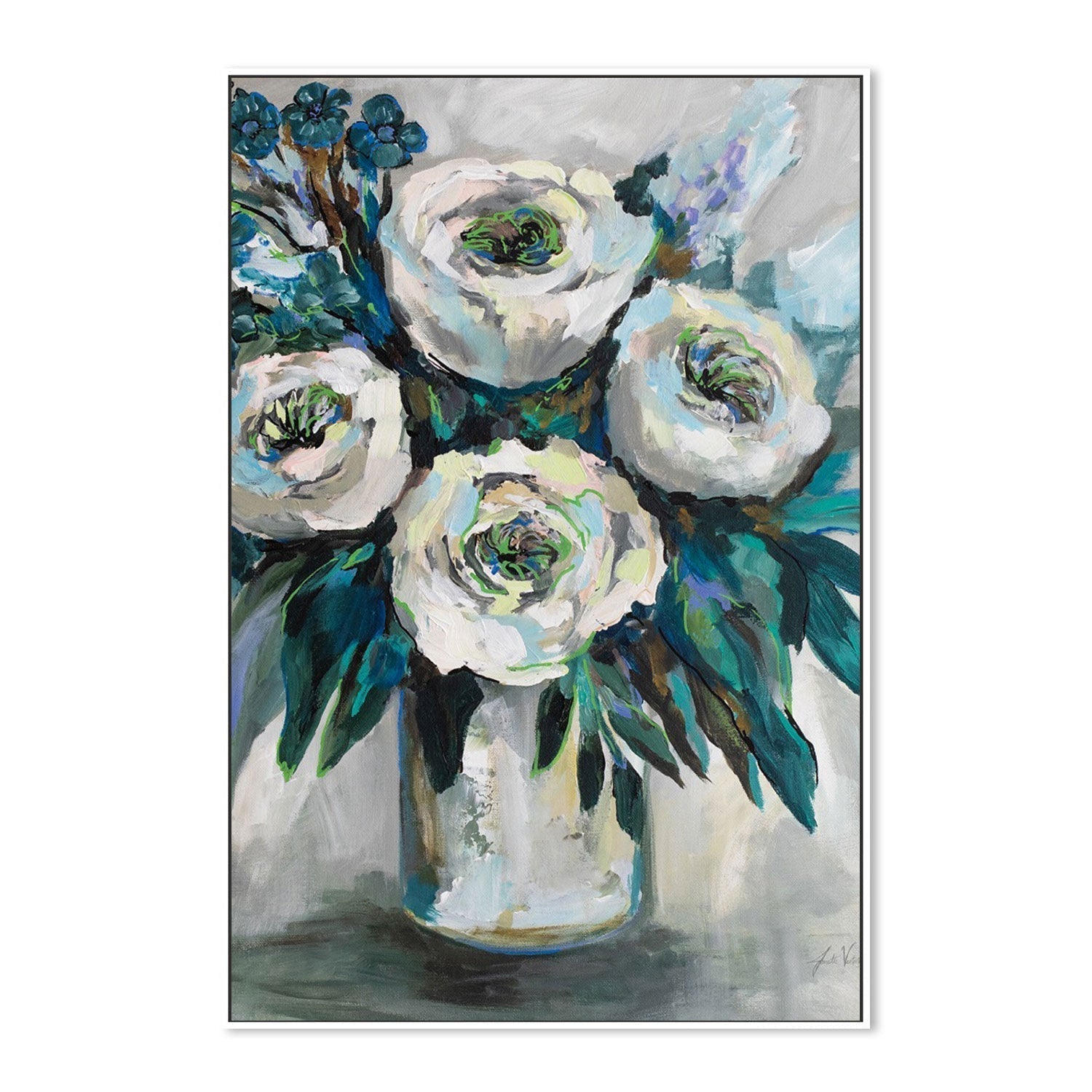 wall-art-print-canvas-poster-framed-White Roses Bouquet-by-Jeanette Vertentes-Gioia Wall Art