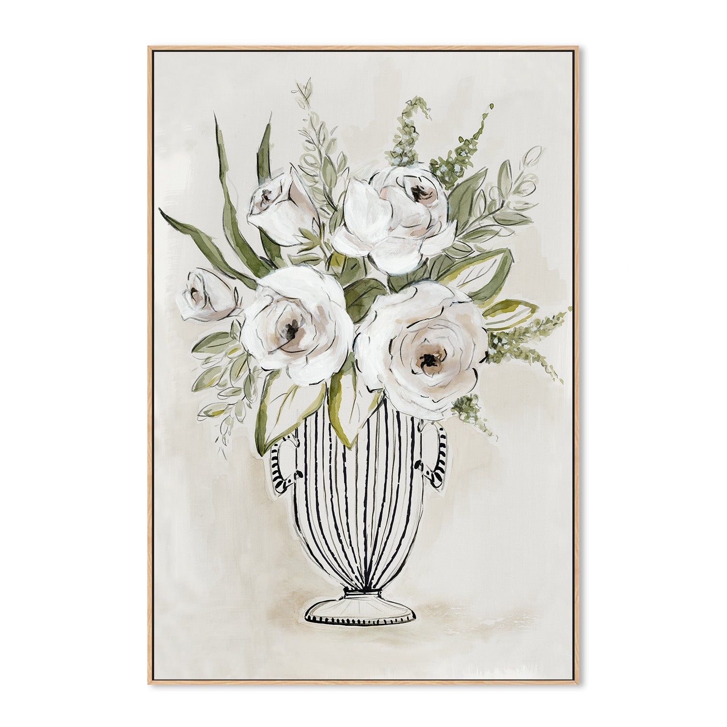 wall-art-print-canvas-poster-framed-White Roses in Striped Vase-4