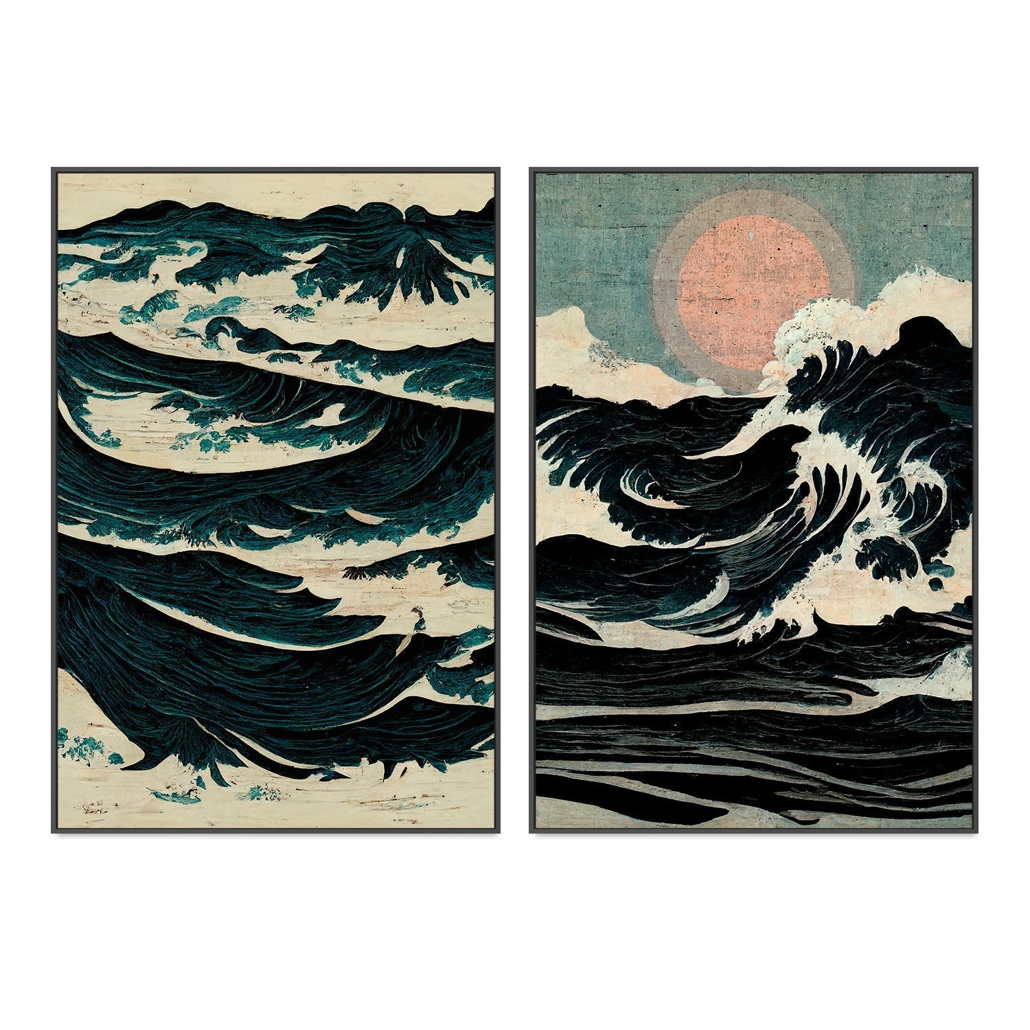 wall-art-print-canvas-poster-framed-Wild Sea Waves, Set Of 2 , By Treechild-GIOIA-WALL-ART