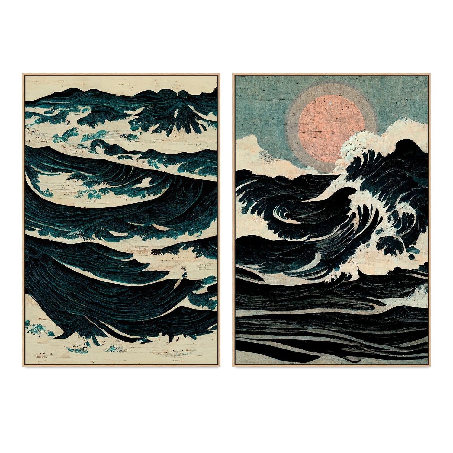 wall-art-print-canvas-poster-framed-Wild Sea Waves, Set Of 2 , By Treechild-GIOIA-WALL-ART