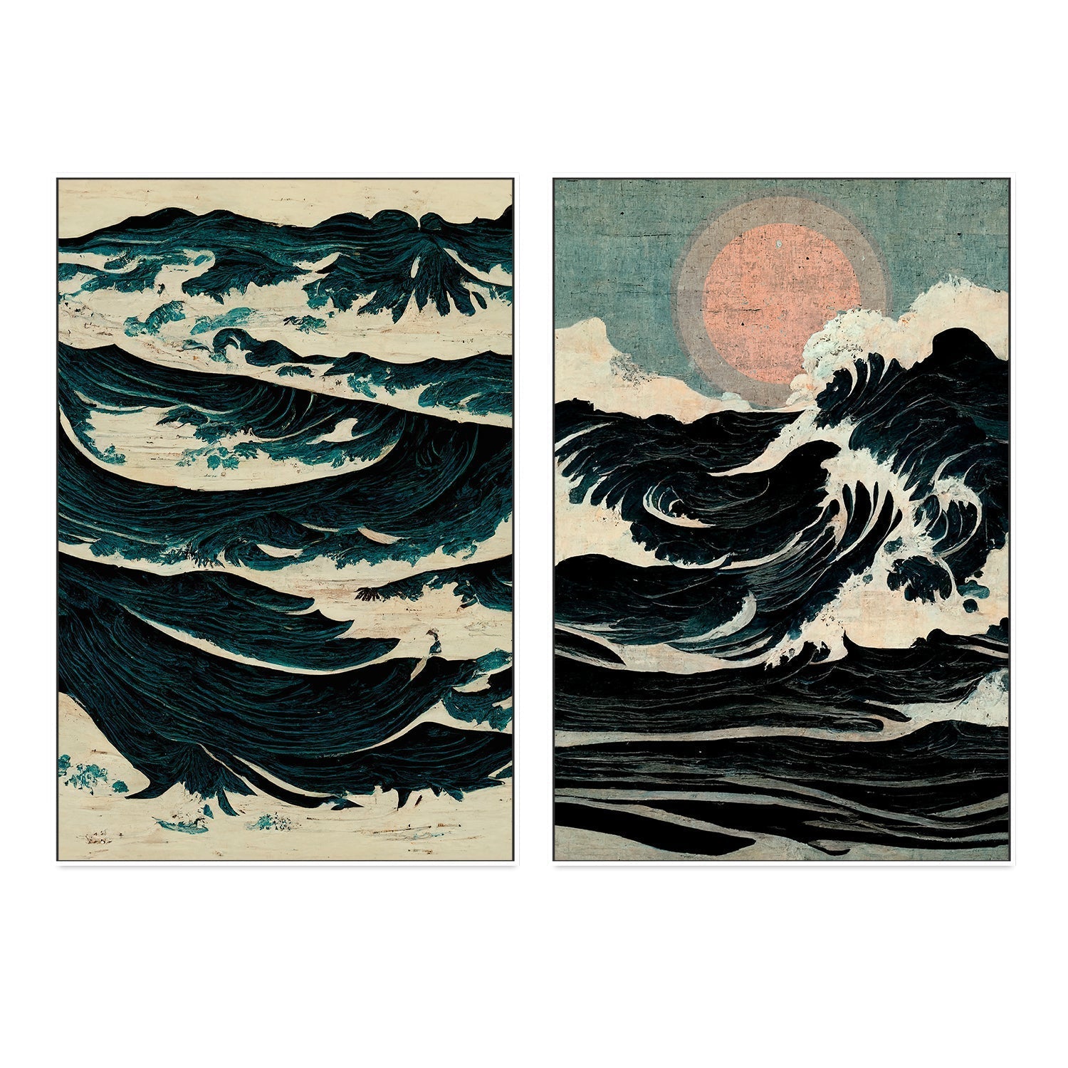 wall-art-print-canvas-poster-framed-Wild Sea Waves, Set Of 2 , By Treechild-GIOIA-WALL-ART