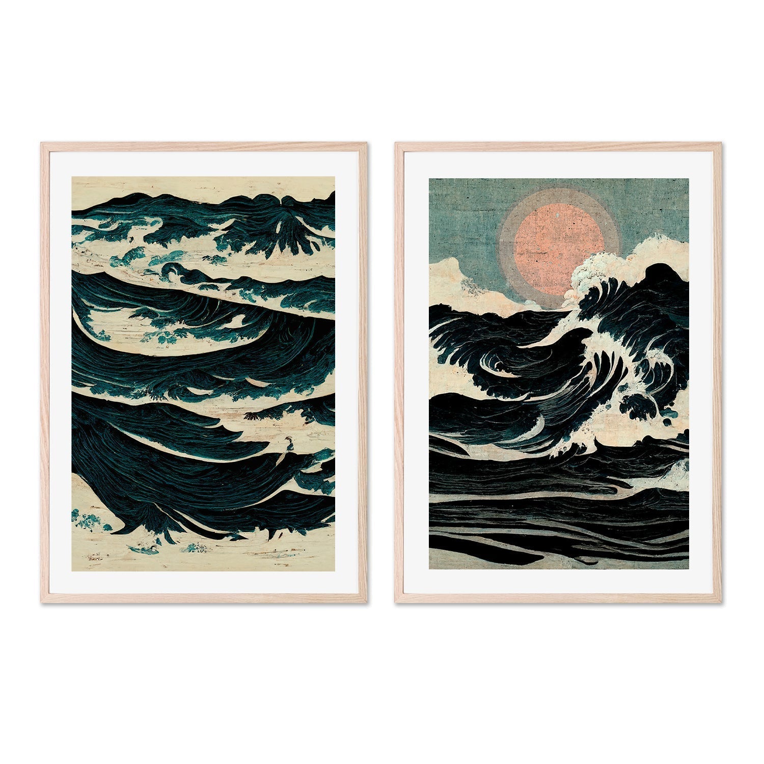 wall-art-print-canvas-poster-framed-Wild Sea Waves, Set Of 2 , By Treechild-GIOIA-WALL-ART