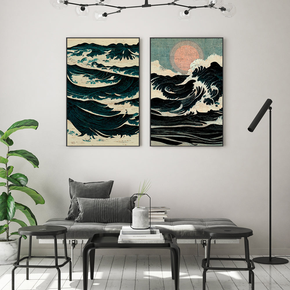 wall-art-print-canvas-poster-framed-Wild Sea Waves, Set Of 2 , By Treechild-GIOIA-WALL-ART