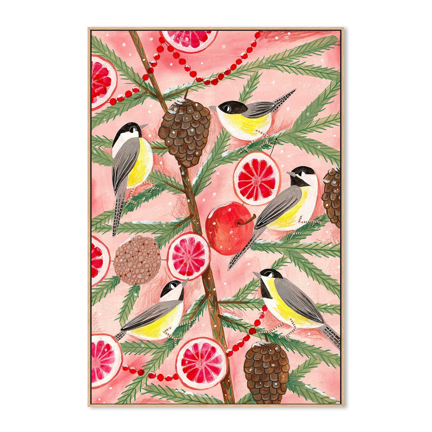 wall-art-print-canvas-poster-framed-Winter birds Tits in the pine tree at Christmas-4