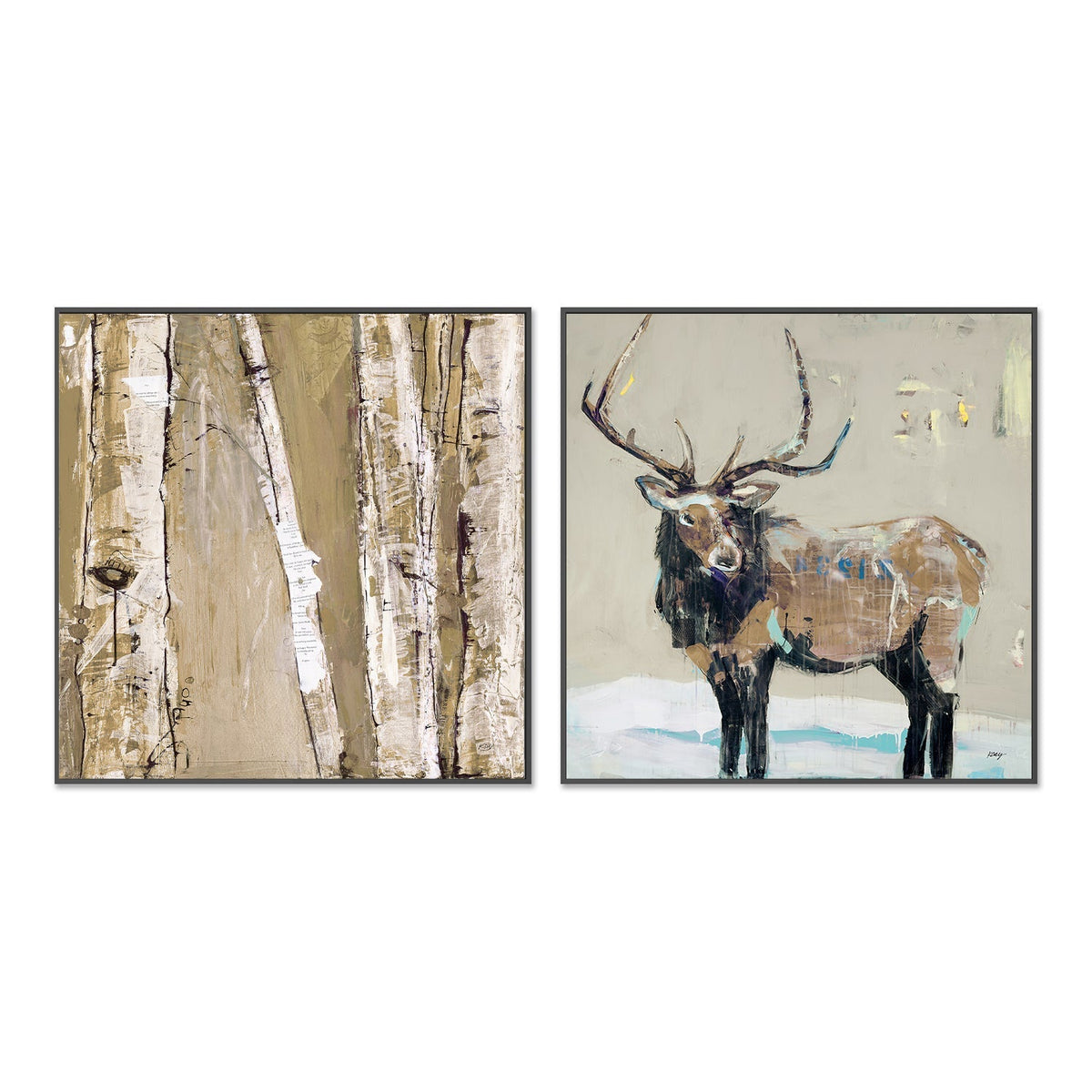wall-art-print-canvas-poster-framed-Winter Elk Where the sun Sleeps, Set Of 2 , By Kellie Day-GIOIA-WALL-ART