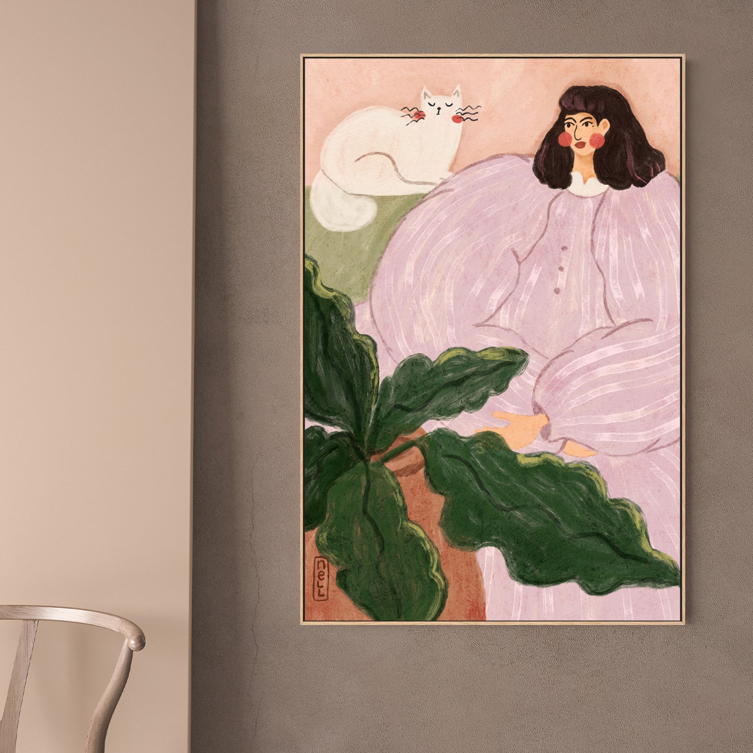 wall-art-print-canvas-poster-framed-Woman and a White Cat-2