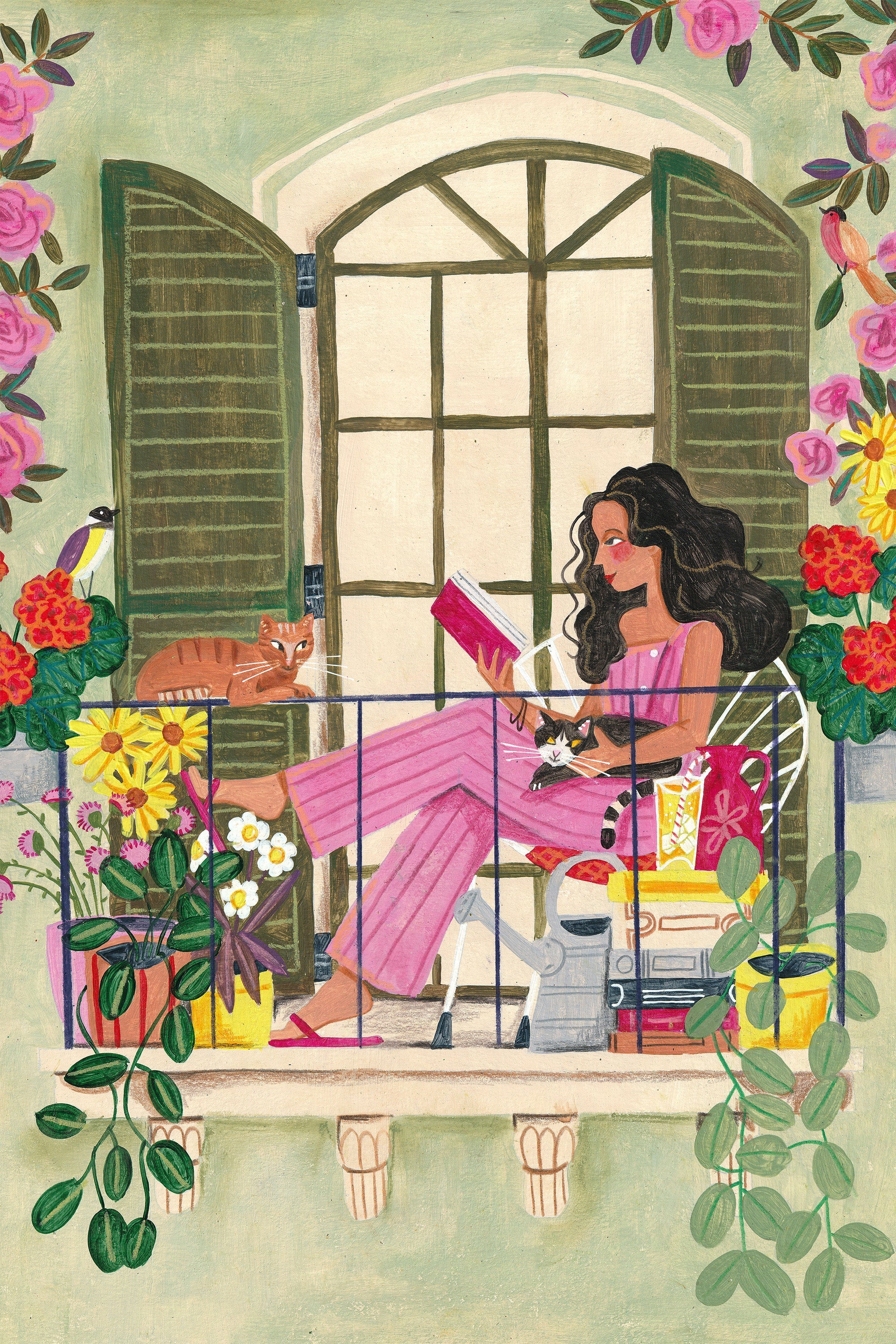 wall-art-print-canvas-poster-framed-Woman reads on balcony-1