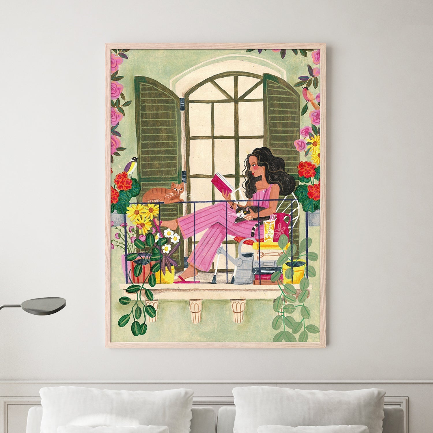 wall-art-print-canvas-poster-framed-Woman reads on balcony-2