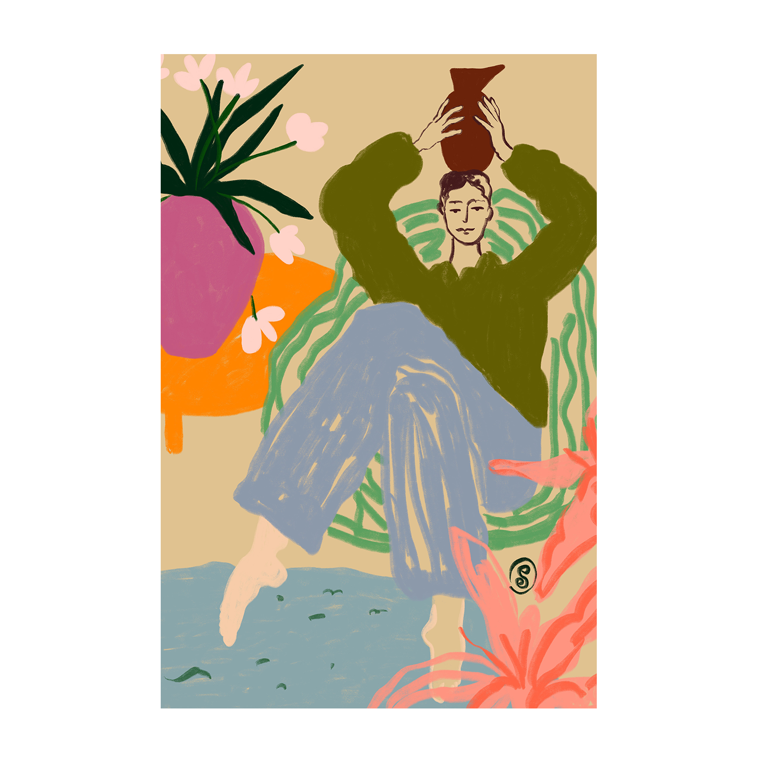 wall-art-print-canvas-poster-framed-Woman With A Vessel , By Sandra Poliakov-1
