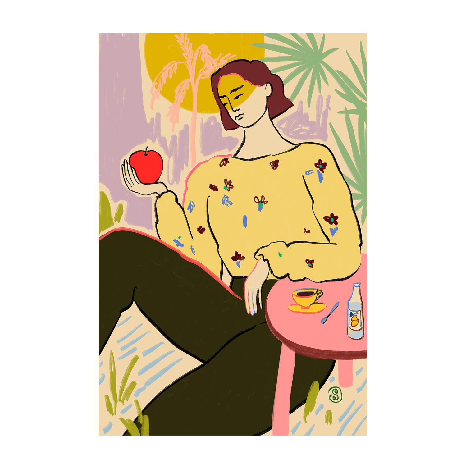 wall-art-print-canvas-poster-framed-Woman With Apple , By Sandra Poliakov-1