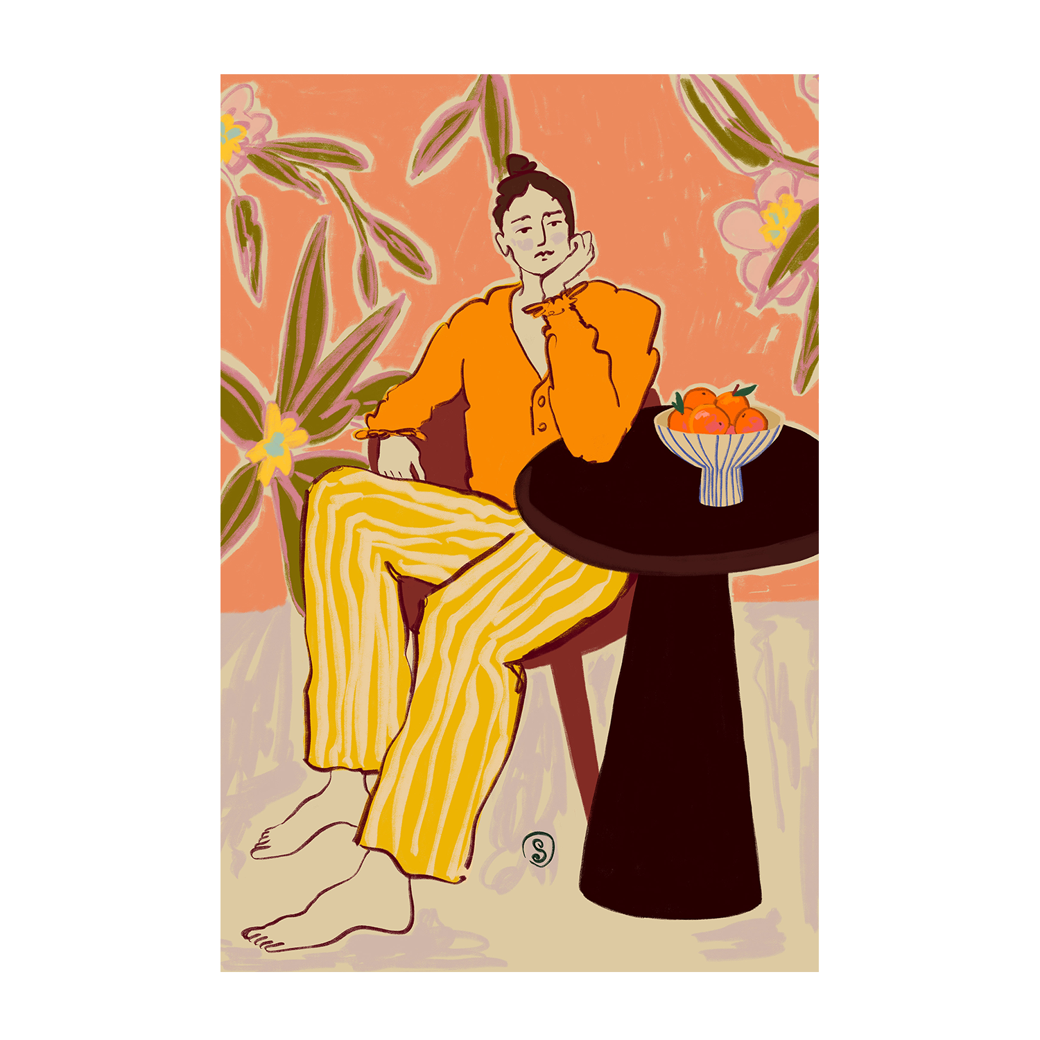 wall-art-print-canvas-poster-framed-Woman With Oranges , By Sandra Poliakov-1