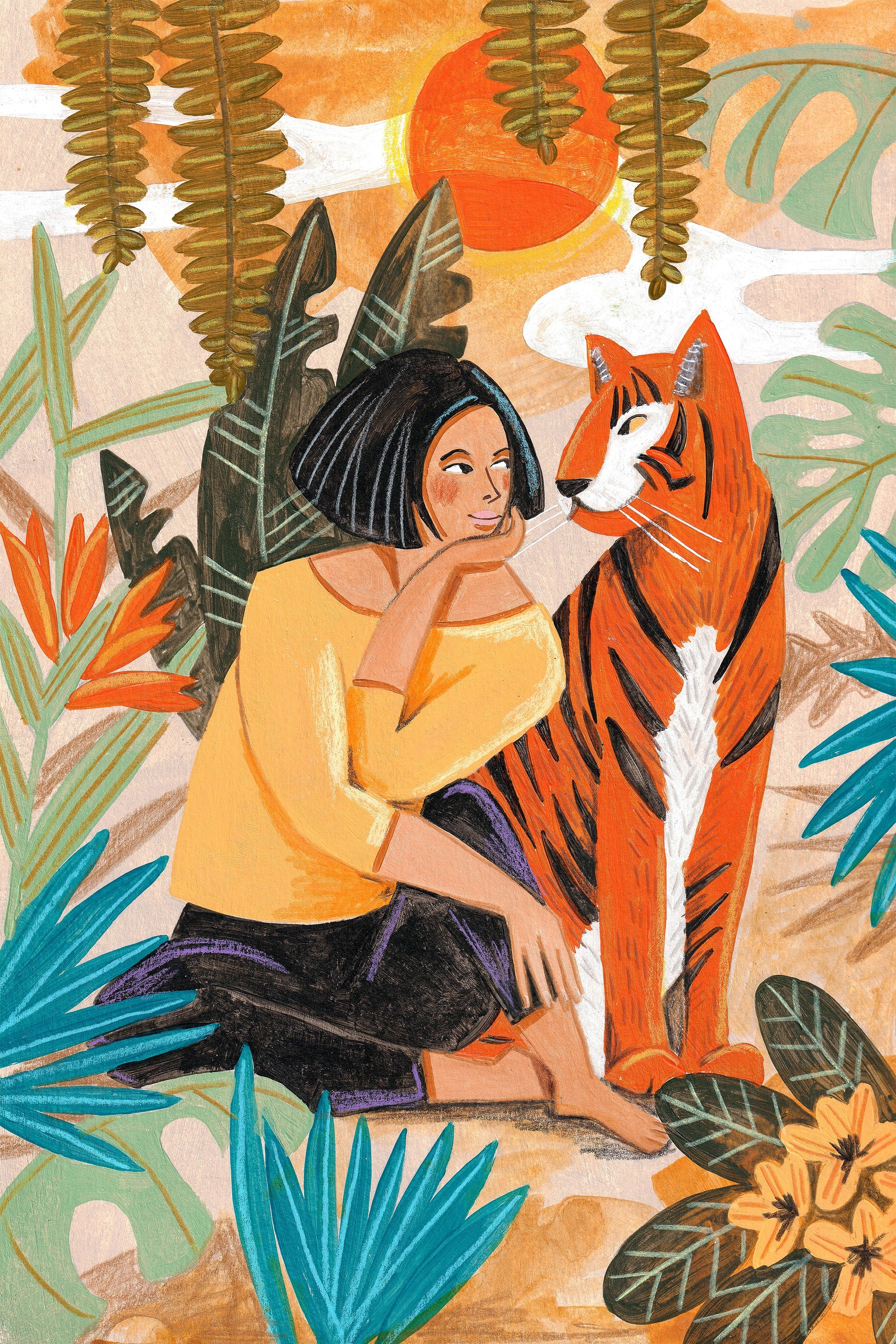 wall-art-print-canvas-poster-framed-Woman with Tiger-1