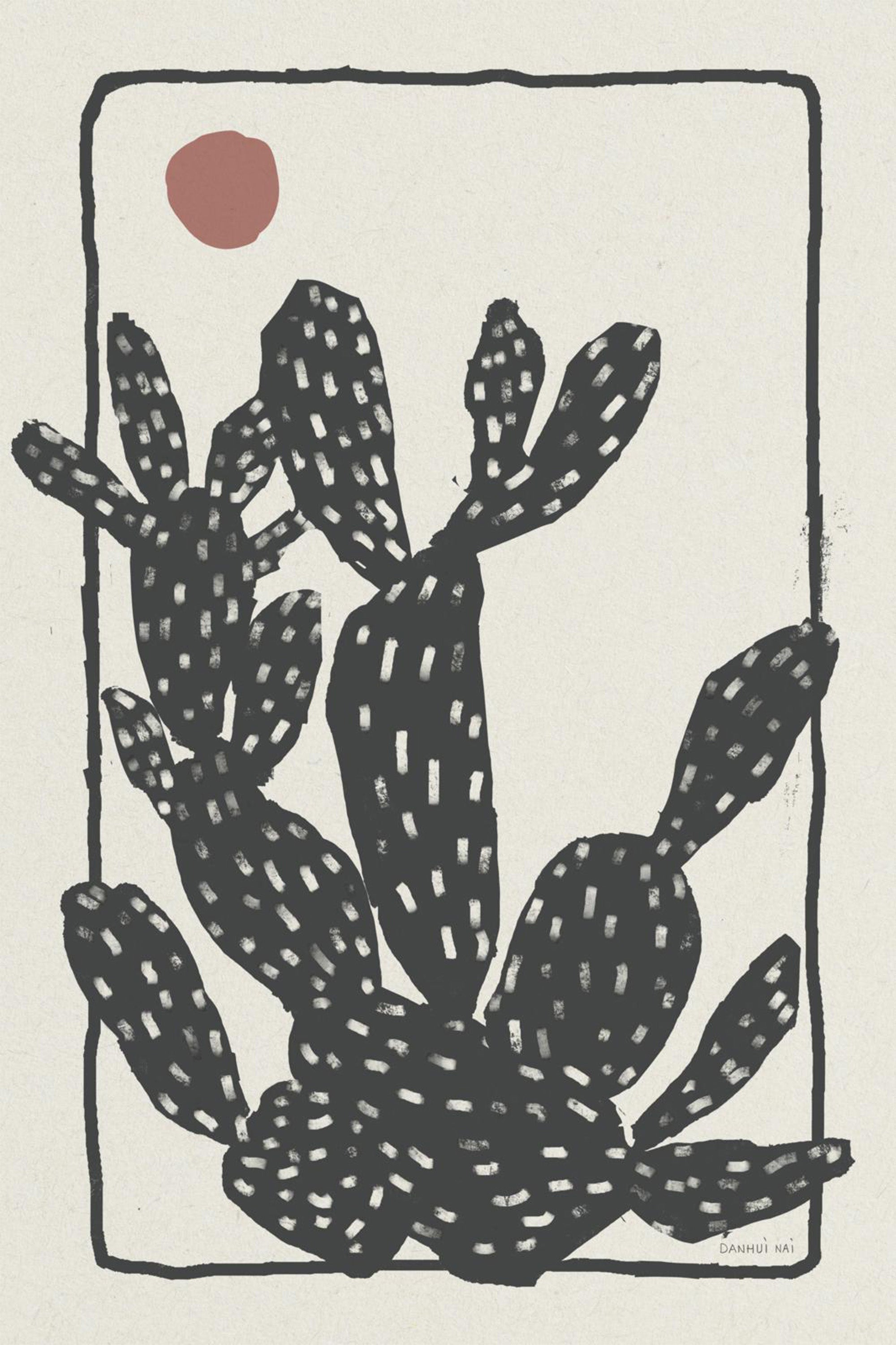 wall-art-print-canvas-poster-framed-Woodcut Cactus, Style A-1