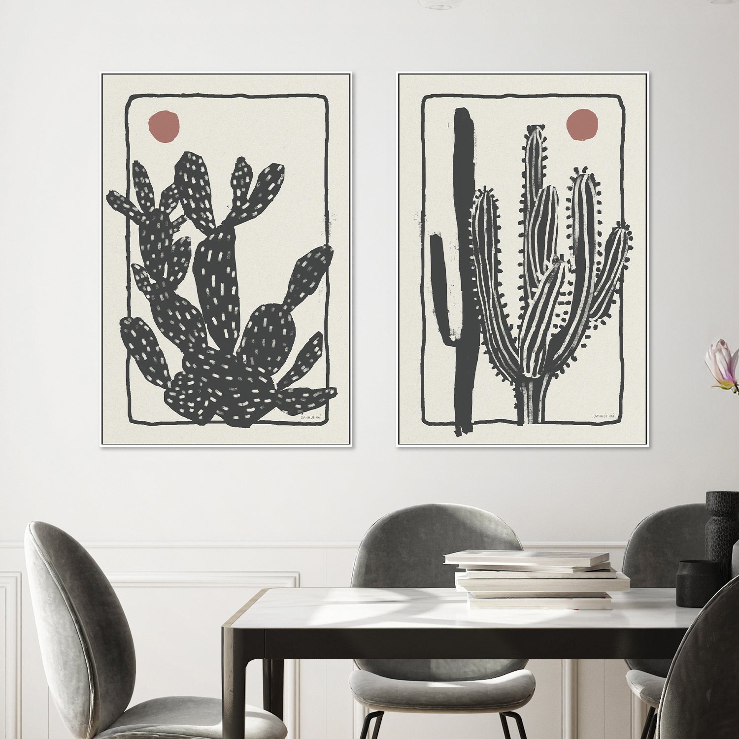 wall-art-print-canvas-poster-framed-Woodcut Cactus, Style A & B, Set Of 2-2