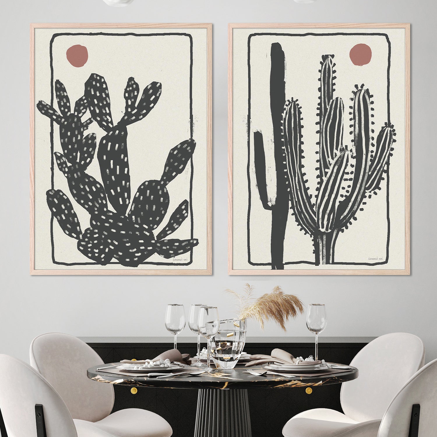 wall-art-print-canvas-poster-framed-Woodcut Cactus, Style A & B, Set Of 2-7