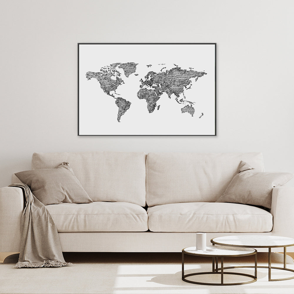 wall-art-print-canvas-poster-framed-World Map Grey-by-Danushka Abeygoda-Gioia Wall Art