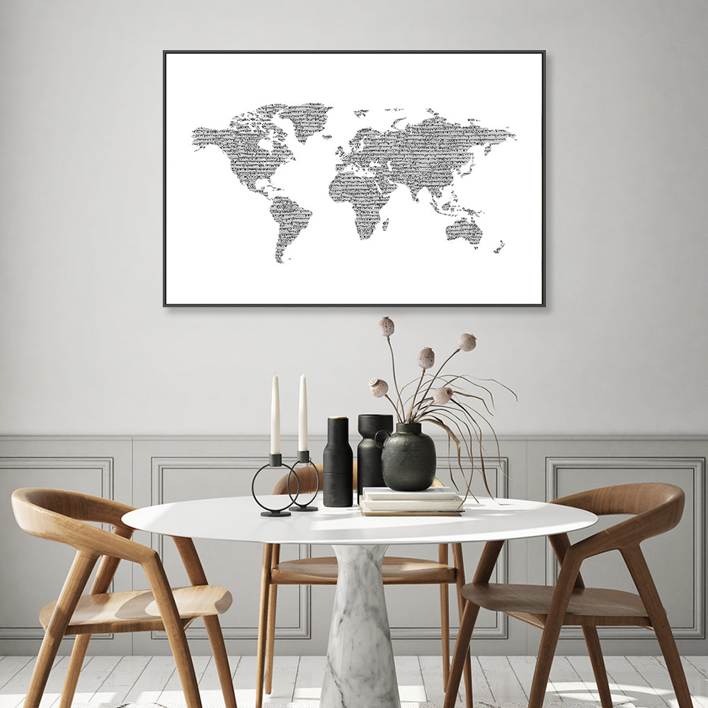 wall-art-print-canvas-poster-framed-World Map Script-by-Danushka Abeygoda-Gioia Wall Art