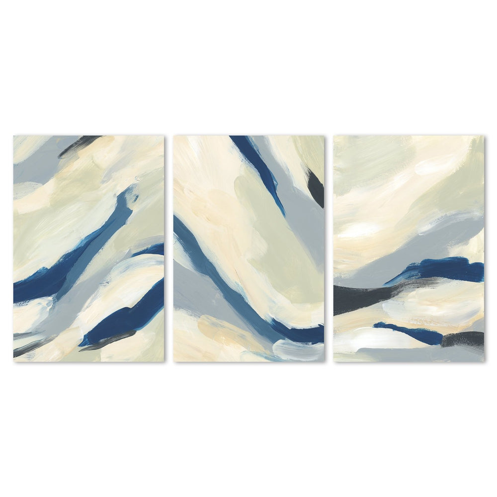 wall-art-print-canvas-poster-framed-Yellow And Navy Abstract, Set Of 3-by-Emily Wood-Gioia Wall Art