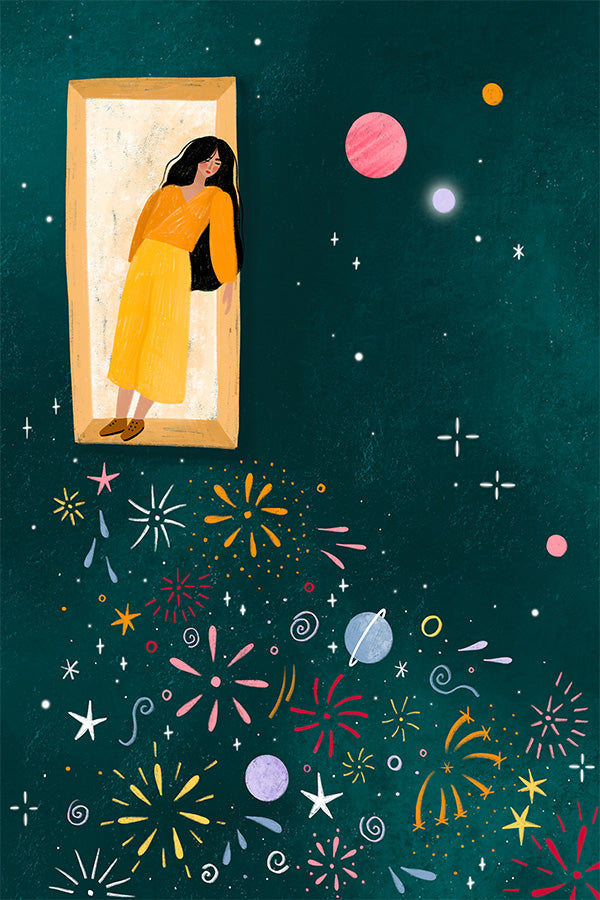 wall-art-print-canvas-poster-framed-Yellow Dress Leans From A Window-1