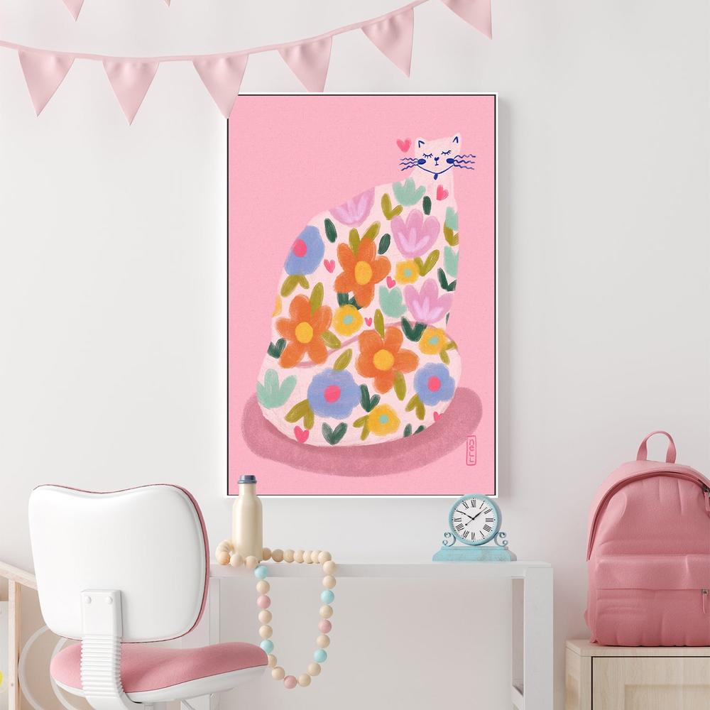 Whimsical Flower Cat-by-Dirkie Nell-wall-art-print-canvas-poster-framed-Gioia