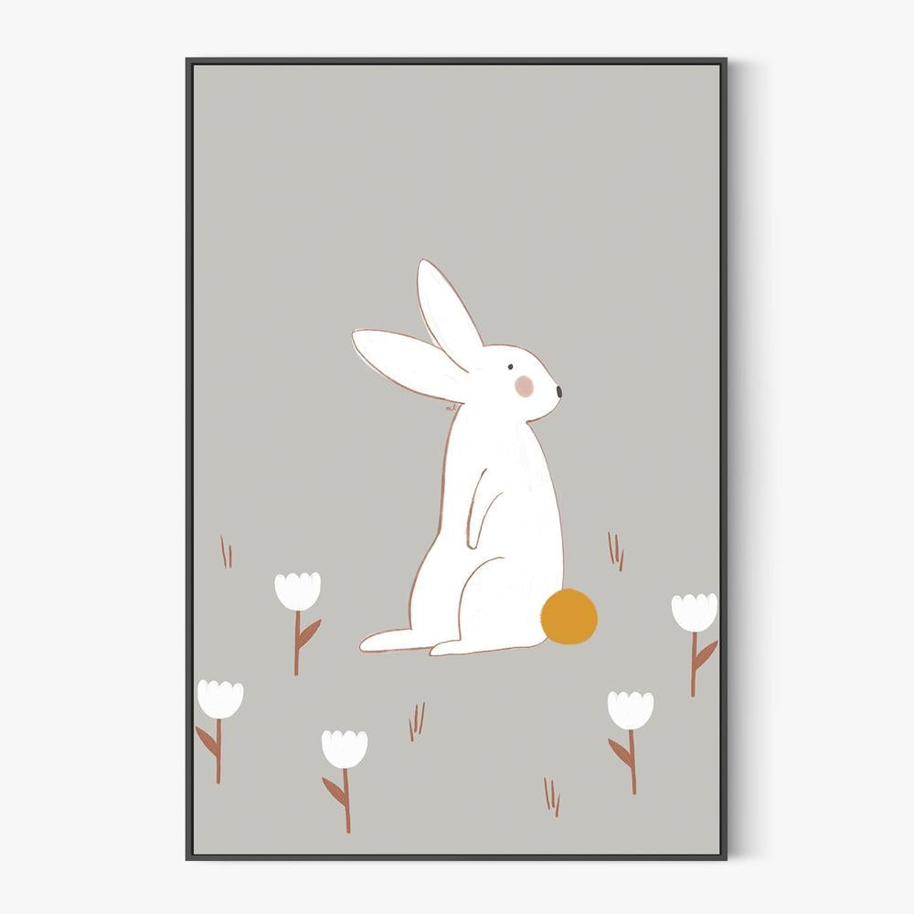 White Bunny Among Flowers-by-Menina Lisboa-wall-art-print-canvas-poster-framed-Gioia