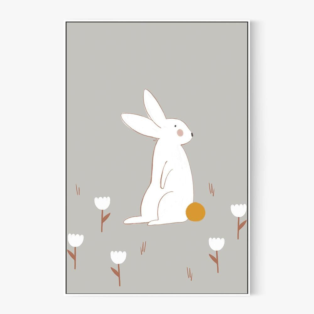 White Bunny Among Flowers-by-Menina Lisboa-wall-art-print-canvas-poster-framed-Gioia
