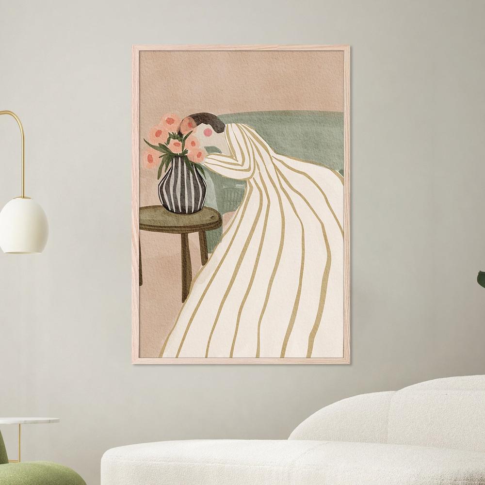 Woman Admiring Flowers-by-Nikita Jariwala-wall-art-print-canvas-poster-framed-Gioia