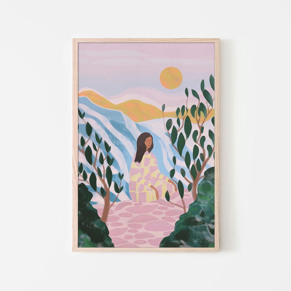 Woman in Serene Landscape-by-Essa Van Reis-wall-art-print-canvas-poster-framed-Gioia