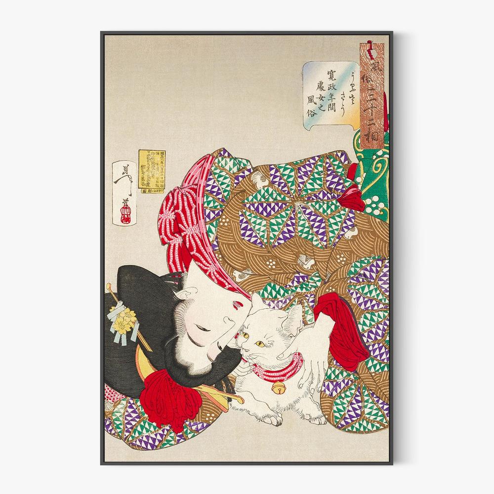 Woman With Pet Kansei Era (1888)-by-Tsukioka Yoshitoshi-wall-art-print-canvas-poster-framed-Gioia