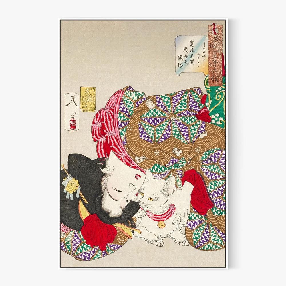 Woman With Pet Kansei Era (1888)-by-Tsukioka Yoshitoshi-wall-art-print-canvas-poster-framed-Gioia