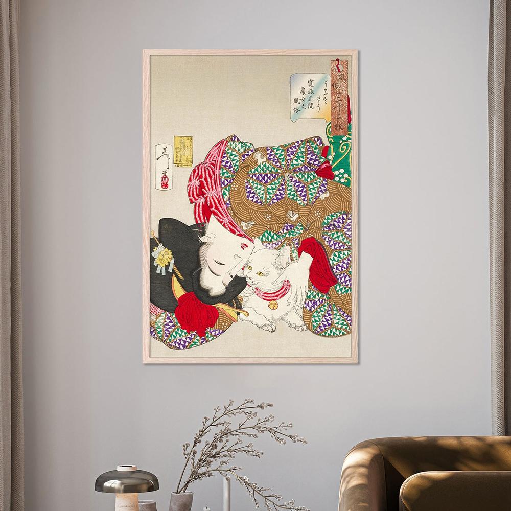 Woman With Pet Kansei Era (1888)-by-Tsukioka Yoshitoshi-wall-art-print-canvas-poster-framed-Gioia