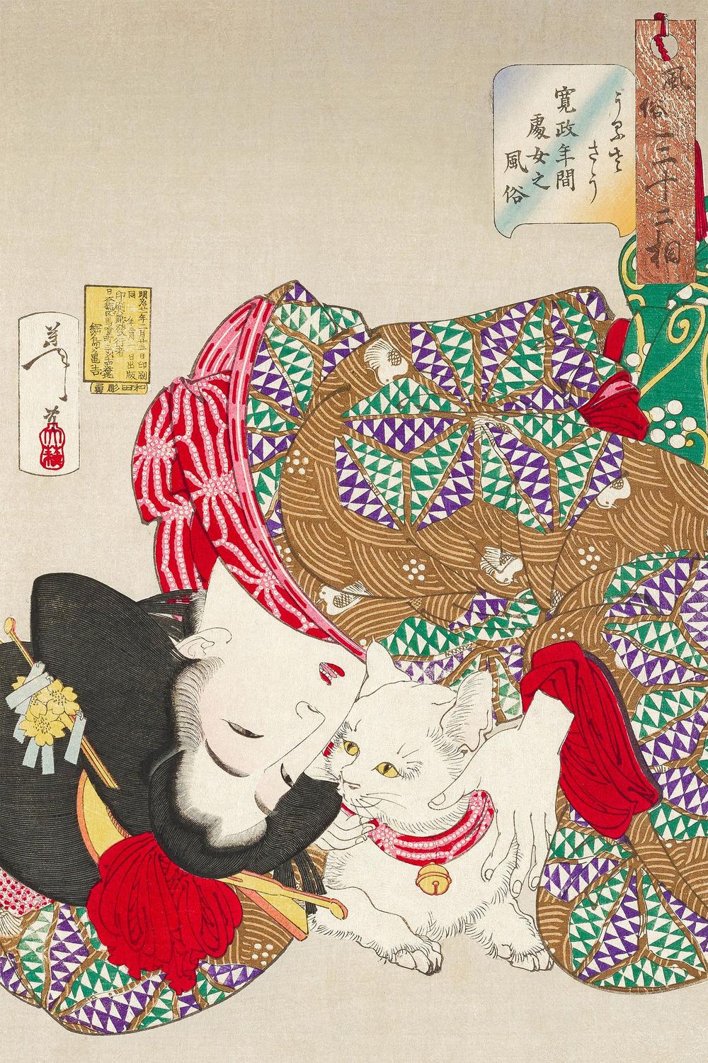 Woman With Pet Kansei Era (1888)-by-Tsukioka Yoshitoshi-wall-art-print-canvas-poster-framed-Gioia