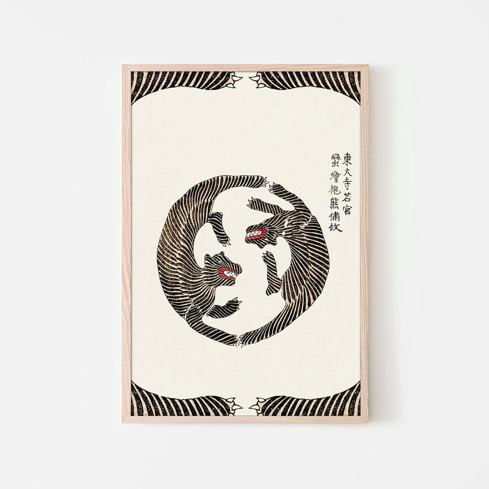 Woodblock Tigers From Yatsuo No Tsubaki (Creative ed.))-by-Taguchi Tomoki-wall-art-print-canvas-poster-framed-Gioia